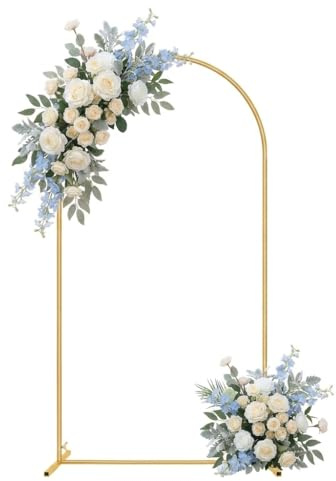 Metal Arch Backdrop Stand 6.6FT/2M, Gold Wedding Arch & Balloon Arch Stand for Ceremony, Garden Floral Arch Frame for Birthday Party, Baby Shower, Anniversary Background Decoration