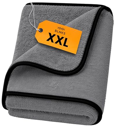 BLNKS XXL Autohandtuch (60x80cm Groß • Mikrofaser • 600 GSM • Grau) | Autotrocknungstücher - Auto Tuch zum Trocknen - Handtuch - Trockentuch für Handwäsche - Microfasertuch für die Autopflege