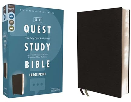 NIV, Quest Study Bible, Large Print, Bonded Leather, Black, Comfort Print: The Only Q and A Study Bible