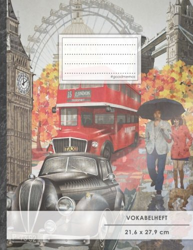 Vokabelheft: DIN A4 • 50+ Seiten, Soft Cover, Register, 2 Spalten, Erfolgs-Tacker, Englisches Mockup • Original #GoodMemos Schulheft • Sprachen und Vokabeln leicht lernen, Lineatur 53