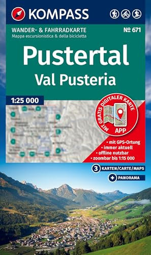 KOMPASS Wanderkarten-Set 671 Pustertal / Val Pusteria (3 Karten) 1:25.000: Wander- und Fahrradkarte in einem - inklusive Offline-Verwendung in der KOMPASS-App. Wander-& Radwege. Skitouren. Langlaufen.