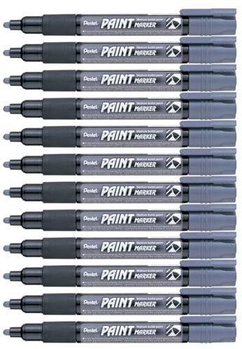Pentel MMP20-NO Permanent-Marker 2,0 mm Rundspitze Lackmarker, 12 Stück, grau