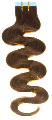 hair2heart 30 x Tape In Extensions aus Echthaar, 50cm, 2,5g Strähnen, gewellt - Farbe 4 braun