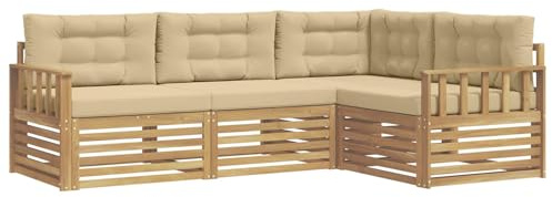 vidaXL Outdoor-Sofagarnitur mit Kissen 5 pcs Weiß und Beige Polyester, Patio Lounge, modernes Outdoor-Sofa, wetterbeständige Eckbank, robuster Gartenmöbel, Bequeme Terrassenbestuhlung