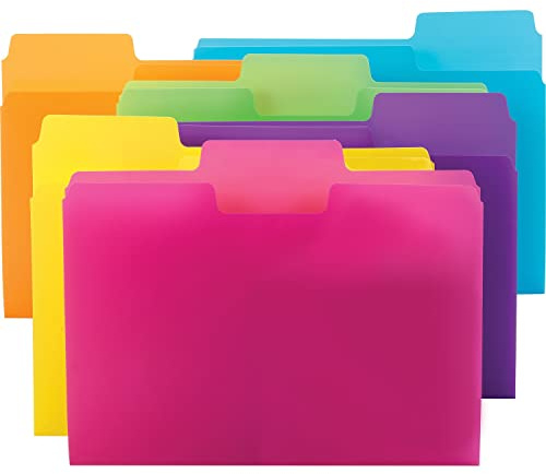 Smead SuperTab Poly Kunststoff-Aktenmappen für Dokumente, Set mit 18 Kunststoffmappen, 1/3-Cut-Tabs, Letter-Format, in verschiedenen leuchtenden Farben, Bürobedarf, Schulbedarf (Modell 10515)