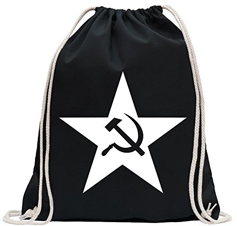 Kiwistar - Turnbeutel - schwarz - Hammer und Sichel Stern - Fun Rucksack Sport Beutel Gymsack Baumwolle mit Ziehgurt