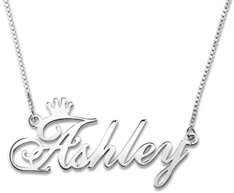 Bo&Pao Individuelle Krone Namenskette 925 Sterling Silber mit einem Wunschname, Halskette Silber/Rosegold/Gold mit Name