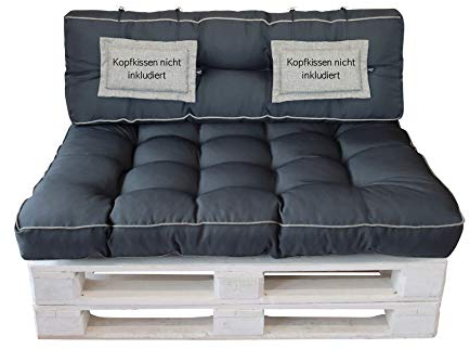 LILENO HOME Palettenkissen Set Anthrazit/Grau - Set 1: (1x Sitzteil + 1x Rückenteil) - Polster für Europaletten - Palettenkissen Outdoor als Sitzkissen für Palettenmöbel