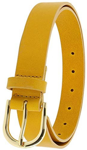 FASHIONGEN - Damengürtel aus pflanzlich gegerbtem Vollnarbenleder, 3 cm breiter ledergürtel, Damengürtel für Jeans, Hosen, RIVOLI - Gelb (Goldenschnalle), 85