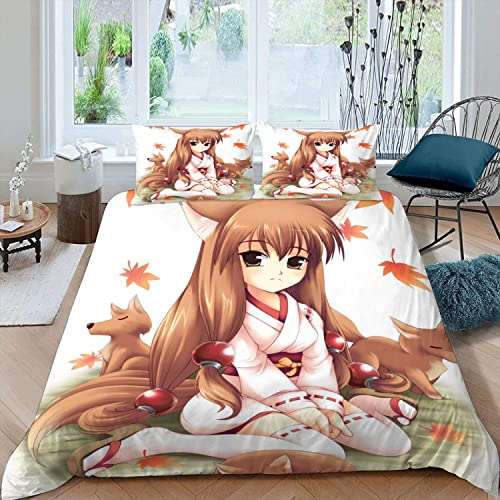 Anime Bettwäsche Set 3D Druck Anime japan Kinderbettwäsche 135x200 Manga Anime-Fans Otaku Mikrofaser Bettbezüge für Teenager Mädchen Bettwaren 2-teilig mit Reißverschluss+2 Kissenbezüge 80x80cm
