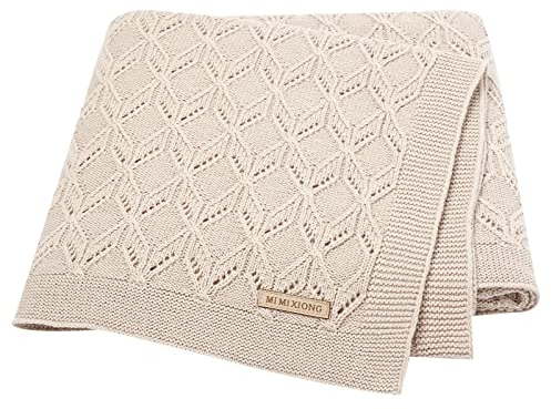 LAWKUL Babydecke 100% Baumwolle atmungsaktiv weich gestrickt zellular für Neugeborene Jungen Mädchen Kleinkinder 100x80cm Beige
