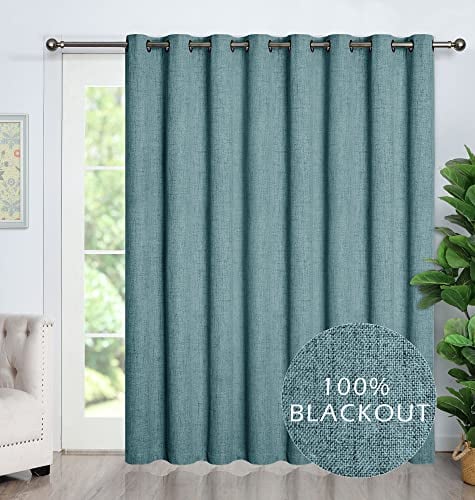 GRALI-DECOR 100% Verdunkelungsrollo für Schiebetür, Extra Breit Isolierter Vollverdunkelungsvorhang Panel für Terrasse/Villa/Flur/Salon(100W x 84L, Blaugrün, 1 Stück)