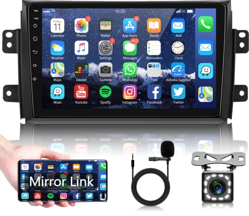 Android Autoradio für Suzuki SX4 2006-2013 FIAT Sedici 2005-2014 mit GPS Navi WiFi 9 Zoll Touchscreen Autoradio 2 Din mit Bluetooth Mirror Link FM/RDS/USB/OBD2/DAB+/SWC + Rückfahrkamera Mikrofon