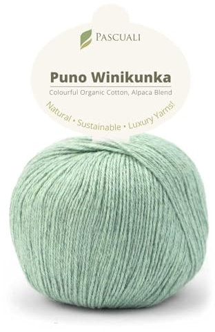PASCUALI | Puno Winikunka | Strickwolle aus 70% Baumwolle und 30% Alpakawolle Alpaka Wolle Alpaca Baby zum Stricken und Häkeln, 1 Knäuel - 50g - Farbe:Salbei 61