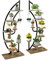 RELAX4LIFE Porte-Plante Étagère à Fleurs à 5 Niveaux Cadre en Fer Robuste et Crochet, Décoratoin Intérieure pour Salon Balcon, 60X30X155CM (Arc | Naturel, lot de 2)