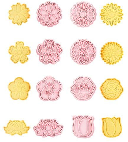 8 Pcs Moldes de Bollos, Cortadoras de Galletas, Estampados Plásticos en 3D, Cortadoras de Galletas de Cerezo, Estampados de Galletas de Plástico para Pasteles, Accesorios Pastelería para Galletas