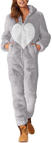 Pyjama Une Pièce en Polaire pour Femme Pyjama Chaud Et Doux Pyjama Femme en Pilou Sleepwear Et Fermeture Éclair Vêtement De Nuit en Peluche Pyjama Hiver Femme Polaire Combinaison Pas Cher