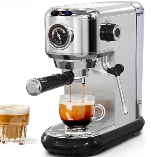 DINGK 19 Bar Espresso Coffee Machine, 1450W Pump Espresso Machine, Cappuccino Maker with Milk Frother, 1.1L detachable Water Tank, for Cappuccino Latte Mocha, Stainless Steel