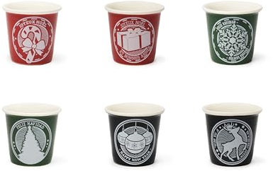 Excelsa Christmas Stamp Set 6 Bicchierini Caffè, Porcellana, Multidecoro, Capacità 90 Ml.