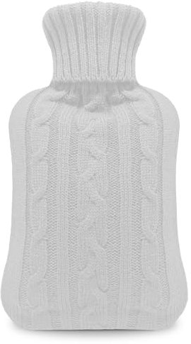 KEPLIN Cosy Hot Water Bottle with Knitted Cover - Relieves Body Aches & Pains, Washable Safe & Durable Heating Pad - Ideal Cosy Nights & Gifts - Large 2L (Cream)
