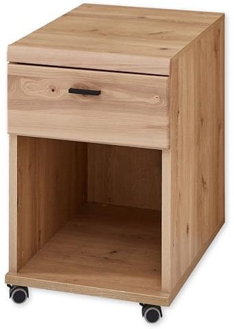 Rollcontainer Schreibtisch in Altesche massiv, Old Artisan Oak Optik FSC-zertifiziert - Mobiler Büroschrank mit Schublade - 44 x 67 x 58 cm (B/H/T)