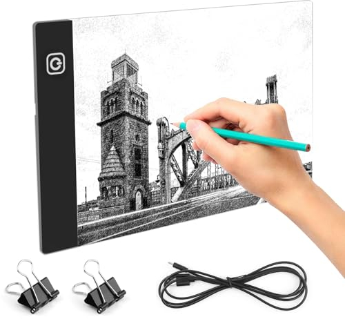 LED A5 Tableta de Luz, Mesa de Luz para Calcar, Tablero de Copia LED, con Brillo Ajustable, para Animación, Bocetos, Diseño, Dibujo