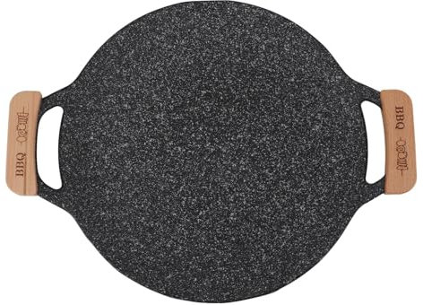 Fybida Grill Barbecue Plate, Round BBQ Grill Pan Metal Nonstick Grill Barbecue Plate Multifunctional Circular Frying Pan for Outdoor Camping (Extra Large 20x9x24cm)