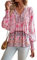 PHLCEhot Women Long Sleeve Tunic Tops Floral Boho Loose Chiffon Pullover Blouse Pink