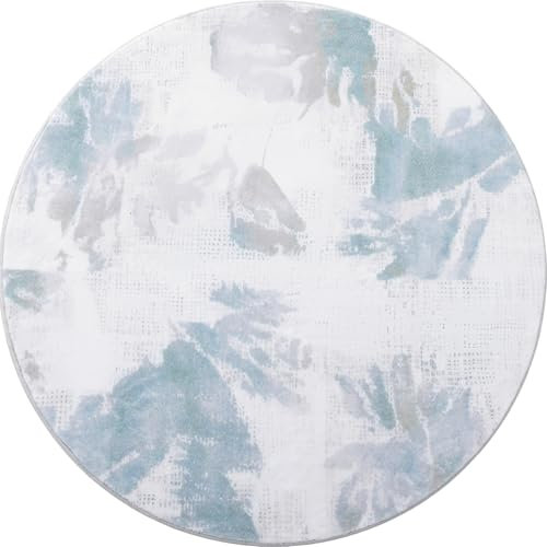 Carvapet Teppich Rund 120cm Weich und Flauschig Teppich Gegend Kreis rutschfest Waschbar Bedruckt Bodenteppich Wohnzimmer Schlafzimmer(Dunstblau)