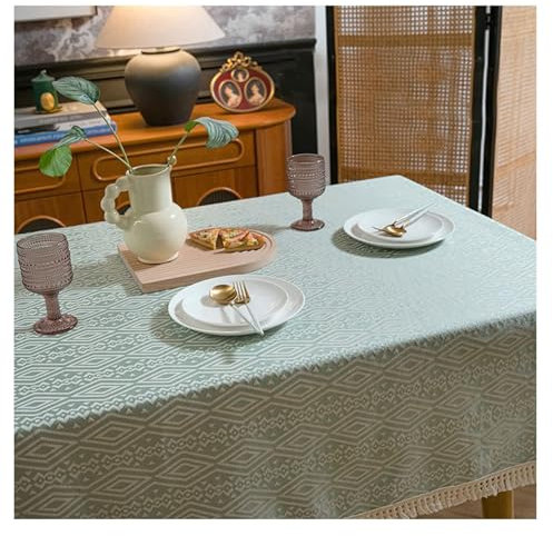 Calefee 140x180cm Tischdecke Rechteckig, Tischdecke für Esstisch Deko Polyester mit Geometrischem Muster Und Quasten Tischdeko Fleckschutz Abwaschbar