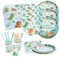 Vajilla de Fiesta - Vajilla de Cumpleaños de Dinosaurio – Dinosaurio Vajilla Cumpleaños – para 16 personas – 132 piezas – incluye platos, vasos, servilletas, pajitas, cuchillos, tenedores y cucharas