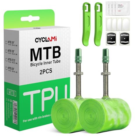 CYCLAMI MTB Fahrradschlauch TPU 65g Ultraleichter MTB29/MTB27.5/MTB26 ×1.9-2.5 Fahrradschlauch mit 45mm Presta Metall Ventil I Mountainbike Schlauch 29 Zoll (2P-MTB27.5 X 1.9-2.5 (45mm Valve))