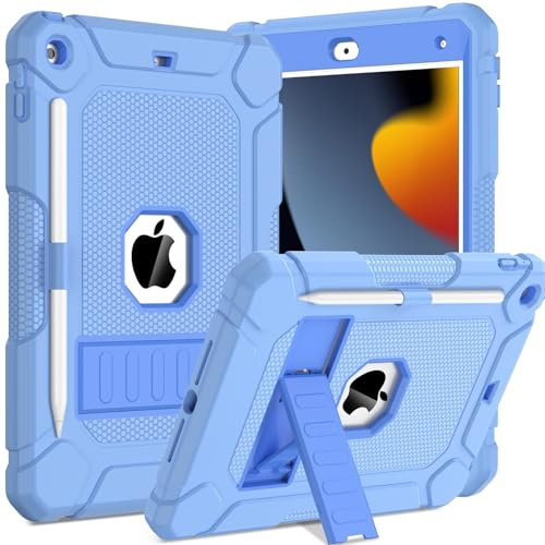 TOPWANT Case for iPad 9th 8th 7th Generation (10.2 inch, 2021/2020/2019), Shockproof Protective iPad 10.2 Case with Built-in Stand/Pencil Holder, Blue