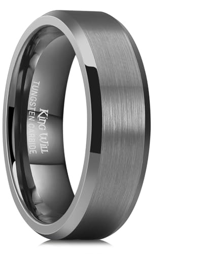 King Will Silver/Black/Gunmetal Grey Promise 6MM/7MM/8MM Wedding Band For Men Tungsten Carbide Ring Comfort Fit Beveled Edges/Step Edges | Black, 6mm/8mm, Beveled Edge, Comfort Fit, Glowstone Ring, Everyday Wear