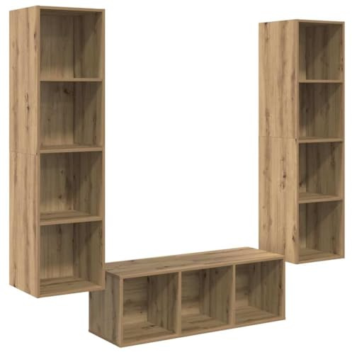 vidaXL TV Cabinet Set Wall-mounted 3 pcs Artisan oak Engineered Wood, Living Room Storage, Modern Modular Shelving Unit, Wall-Mounted Display, Open Shelf Compartment for Indoor Organization