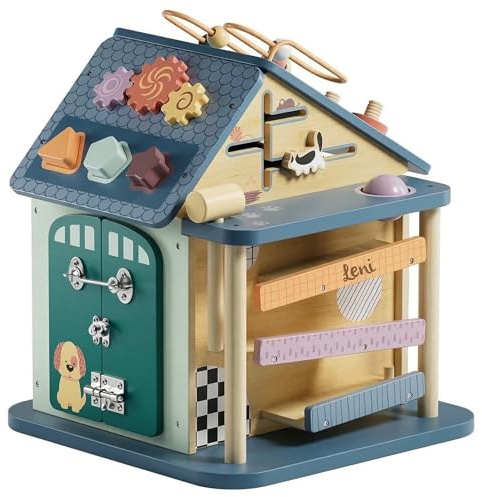 Activity Haus aus Holz personalisiert – 12-in-1 Motorikspielzeug ab 2 Jahre – mit LED-Elementen – Geschenkidee