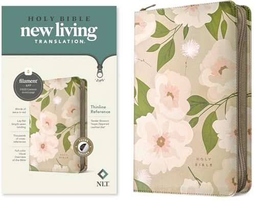 NLT Thinline Reference Zipper Bible, Filament Enabled: New Living Translation, Tender Blossom Taupe, Leatherlike, Thinline Reference Zipper, Filament Enabled, Indexed, Red Letter With Ribbon Marker
