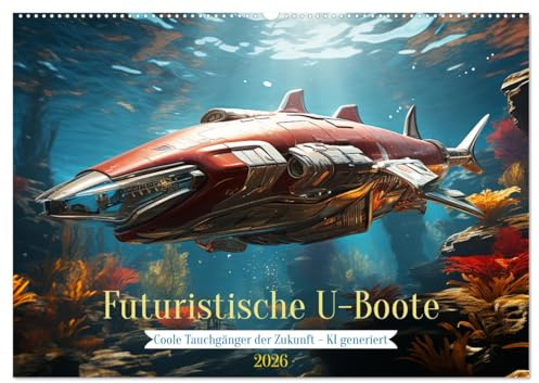 Futuristische U-Boote (Wandkalender 2026 DIN A2 quer), CALVENDO Monatskalender: Coole Unterwasserboote der Zukunft in spektakulärem Design - KI generiert (CALVENDO Mobilitaet)