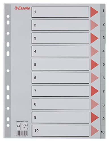 Esselte 100105 A4 1-10 Index, Heavy Duty Plastic, Grey