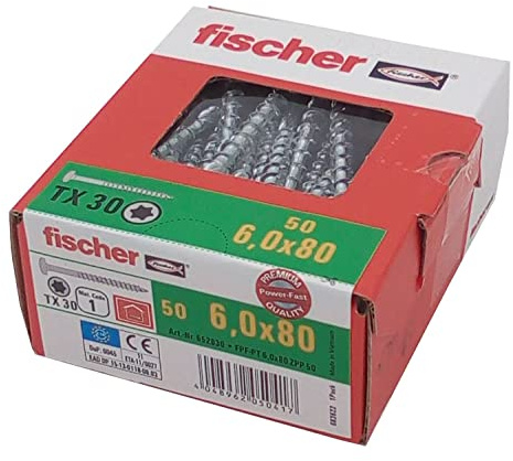 Fischer Power-Fast, 6 x 80, HalbrundkopfTG TX, verzinkt, blau, 652830, 50 Stück