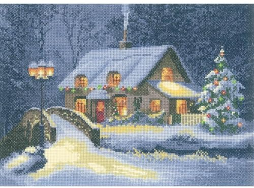 Heritage Crafts 14 count aida John Clayton Scenes Christmas Cottage Counted Cross Stitch Kit