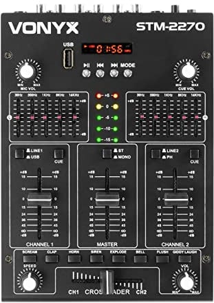 Vonyx STM2270 2-Kanal DJ Mischpult Bluetooth, DJ Mischer, Audio Mixer mit USB MP3 Player, DJ Controller mit Effekten, Crossfader, Mikrofonanschluss, Talkoverfunktion, DJ, Musiker, Club, Bar, Gastro