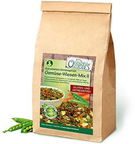 Original-Leckerlies: Gemüse-Wiesen-Mix II 1kg, ***Premium Qualität*** – getreidefrei – Kaninchenfutter, Nagerfutter, Meerschweinchenfutter, 100% Naturprodukt für Nager mit Gemüse und Kräutern