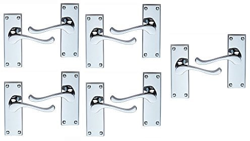 5 Pairs of Victorian Scroll Door Handles Lever Latch 118 x 40mm - Polished Chrome Premium Quality (5)