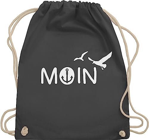 Shirtracer Turnbeutel Rucksack - Sprüche Statement - Moin Moin Hamburg Maritime Nordsee Geschenk - Unisize - Dunkelgrau - beutel seemann mit aufschrift boot stoffrucksack maritimer statements möwe