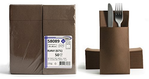 AROBA 100x Airlaid Besteckservietten (Braun, 39x40 cm) - Hochwertige Serviettentaschen - Fertig gefaltete Bestecktaschen - Stoffähnliche Airlaidservietten