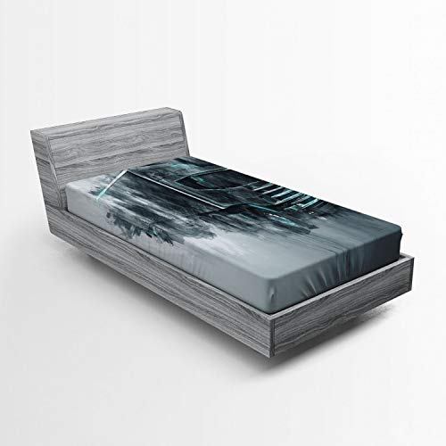 ABAKUHAUS LKW Spannbetttuch, Cargo Delivery Theme, Soft Dekorativer Stoff Bettwäsche Rund-um Elastischer Gummizug, 90 x 200 cm, Türkis Grau