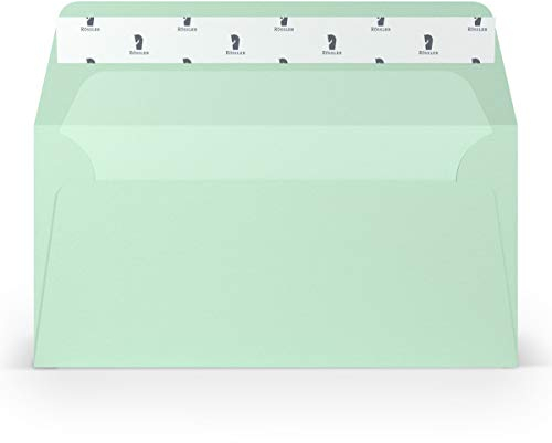 PAPERADO 50 Briefumschläge DIN lang/DL Haftklebung mit Seidenfutter - Mint gerippt Eukalyptus Hell-Grün - 100 g/m² Kuvert ohne Fenster 22 x 11 cm - Umschläge mit Haftklebung breite Klappe