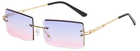Yojued Rechteckige Retro-Sonnenbrille für Damen und Herren, Mode, Vintage, kleine quadratische Brille, randlos, Rahmen, getönte Gläser, UV400 Schutz, Klassisch