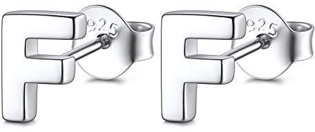 FOCALOOK Silber 925 Buchstabe F Ohrringe - Minimalistischer Ohrstecker Schmuck für Frauen und Mädchen